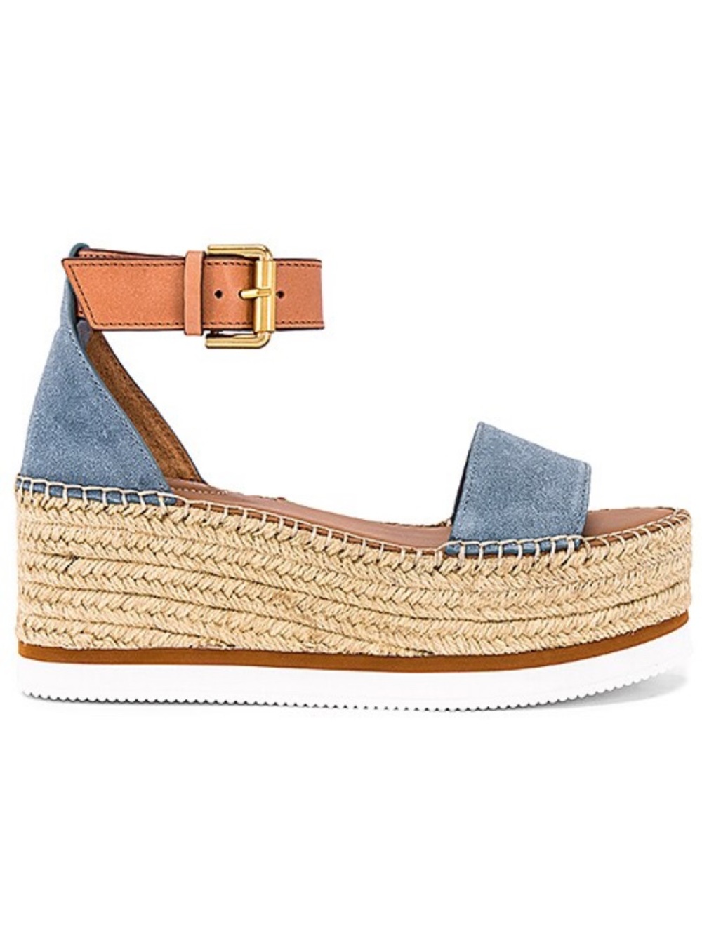 See By Chloé Glyn dusty Light Blue Suede Espadrille Platform Sandals sz 37